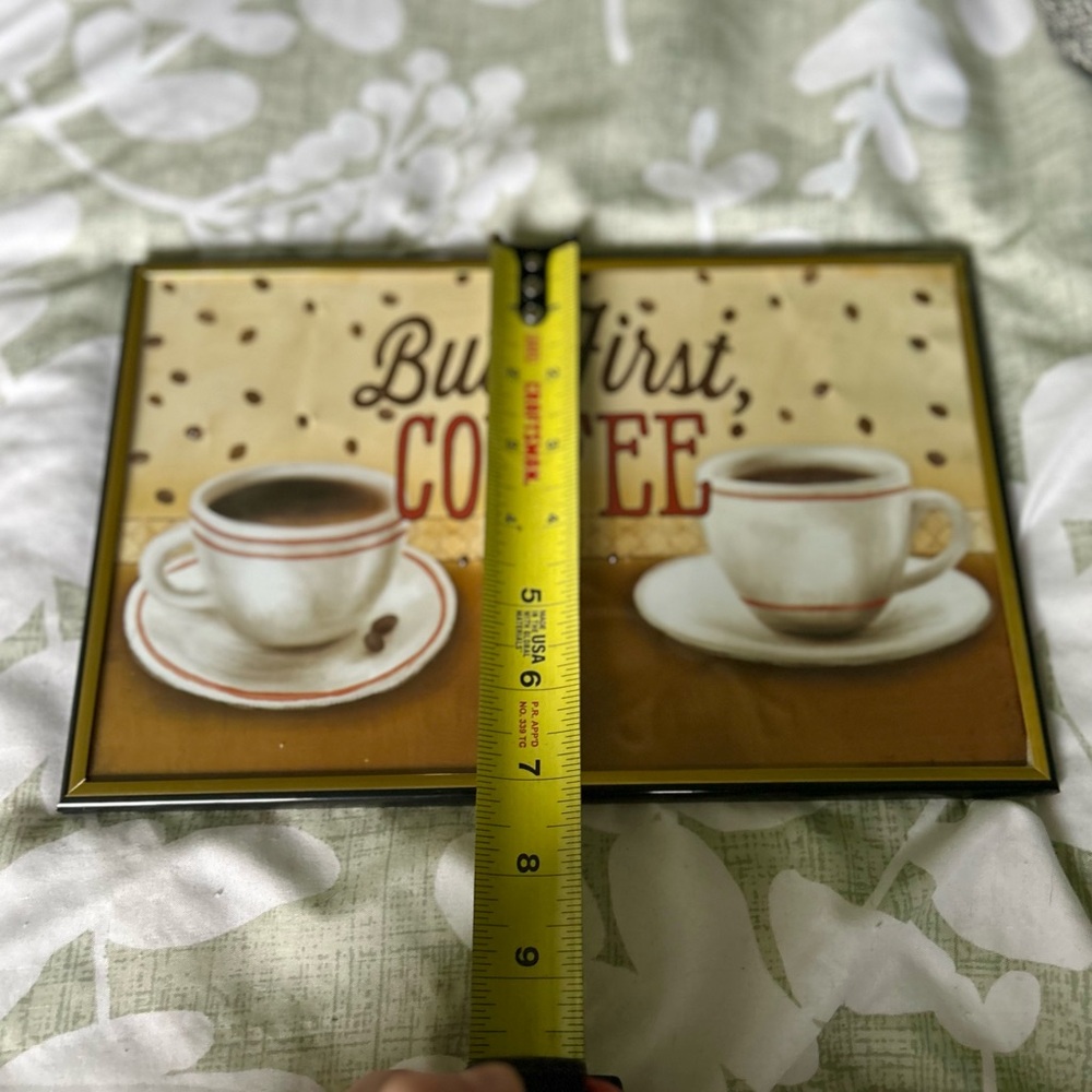 Rustic Kitchen Coffee Beans & Coffee In Cups Saucer Framed Wall Decor Art - Picture 4 of 6